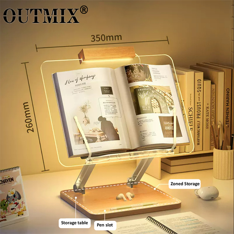 Laptop Tablet Accessories - Stand Baca Kayu dengan Lampu Akrilik