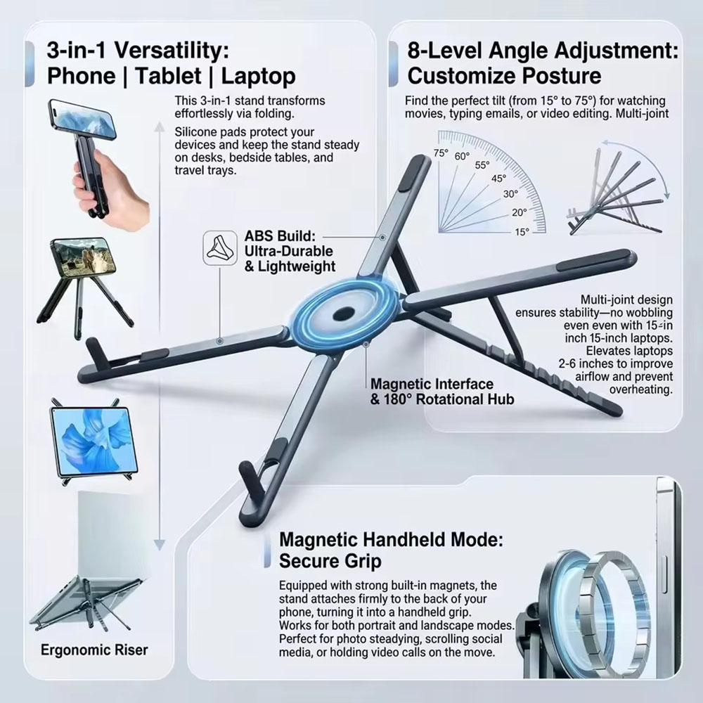 Useful Tablet Accessories - Penyangga Ponsel Magnetik Portabel & Tongkat